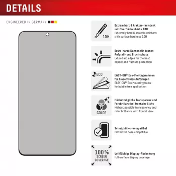 Displex Privacy Screen Protector (10H) for Samsung Galaxy S25 FE/S24 FE, Eco Mounting Frame, Privacy Filter