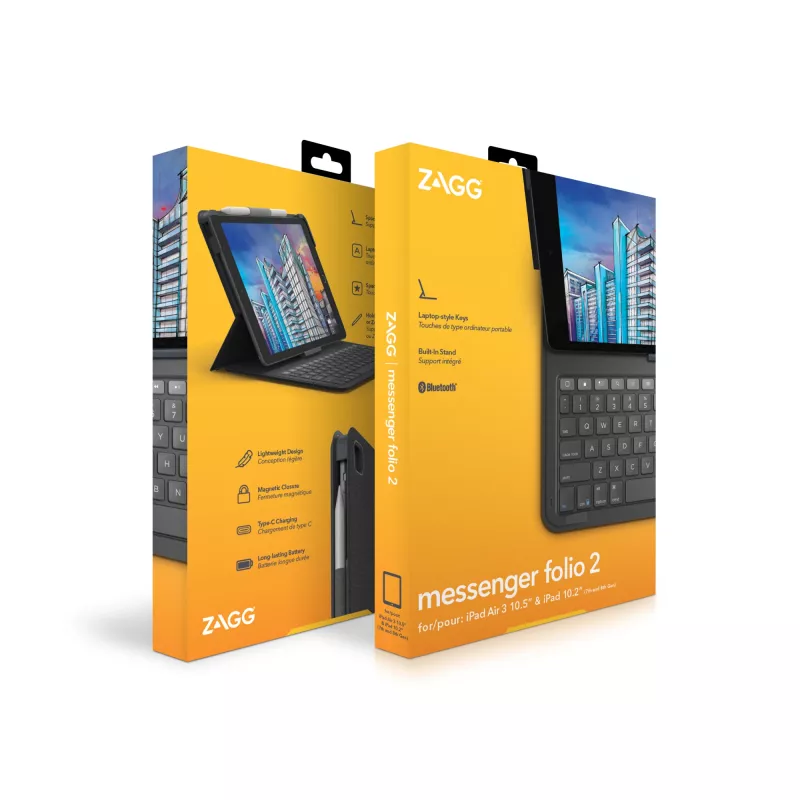ZAGG Keyboard Messenger Folio 2-Apple-iPad 10.2/10.5-Charcoal-German
