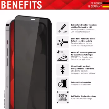 Displex Privacy Full Cover Screen Protector (10H) for Apple iPhone XR/11, Mounting Frame, Privacy Filter, Tempered Glass, scratch resistant protective film, case friendly