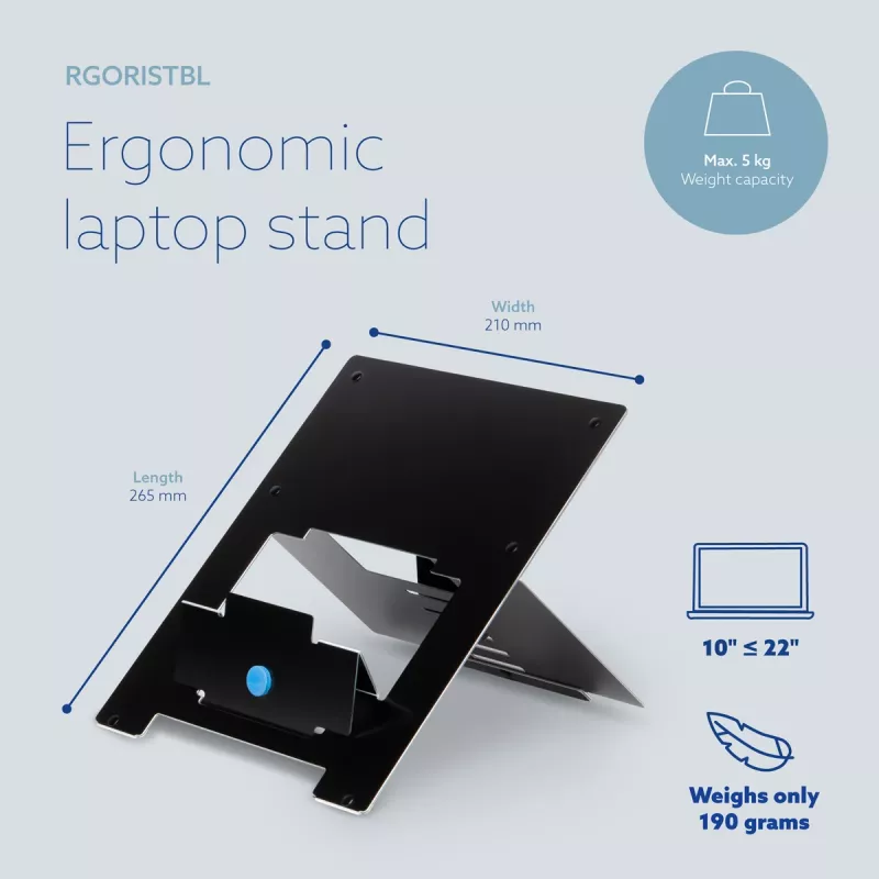 R-Go Tools Laptop stand R-Go Riser Flexible, adjustable folding laptop riser, ergonomic, Hylite aluminum, black