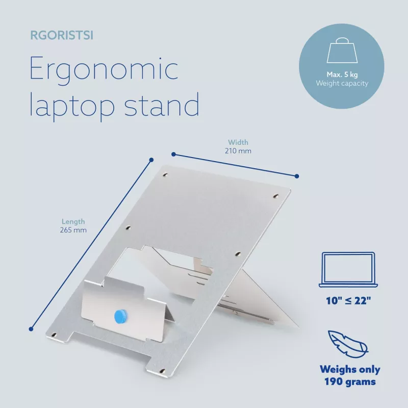 R-Go Tools Laptop stand R-Go Riser Flexible, adjustable folding laptop riser, ergonomic, Hylite aluminum, silver