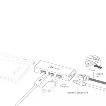 USB Hub j5create JUH340 4-Port USB 3.0 Black Aluminium