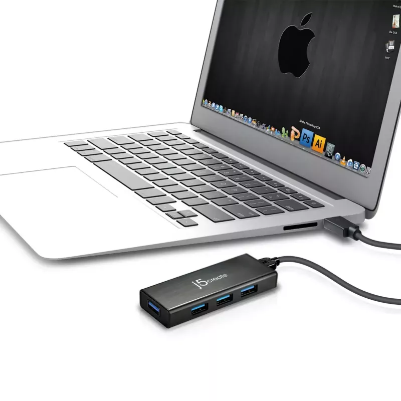 USB Hub j5create JUH340 4-Port USB 3.0 Black Aluminium