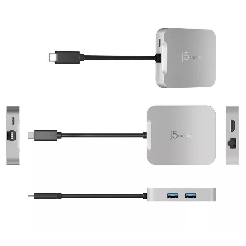 j5create JCD391 4K60 Elite USB-C® PD Multi-Port Adapter, Silver