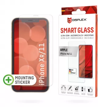 Displex Smart Glass (9H) for Apple iPhone XR/11, Mounting Sticker, unbreakable, ultra-slim, invisible