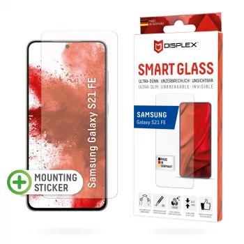 Displex Smart Glass (9H) for Samsung Galaxy S21 FE, Mounting Sticker, unbreakable, ultra-slim, invisible