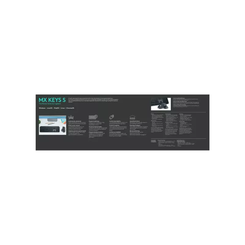 Logitech MX Keys S Keyboard Universal RF Wireless + Bluetooth AZERTY Belgian Graphite