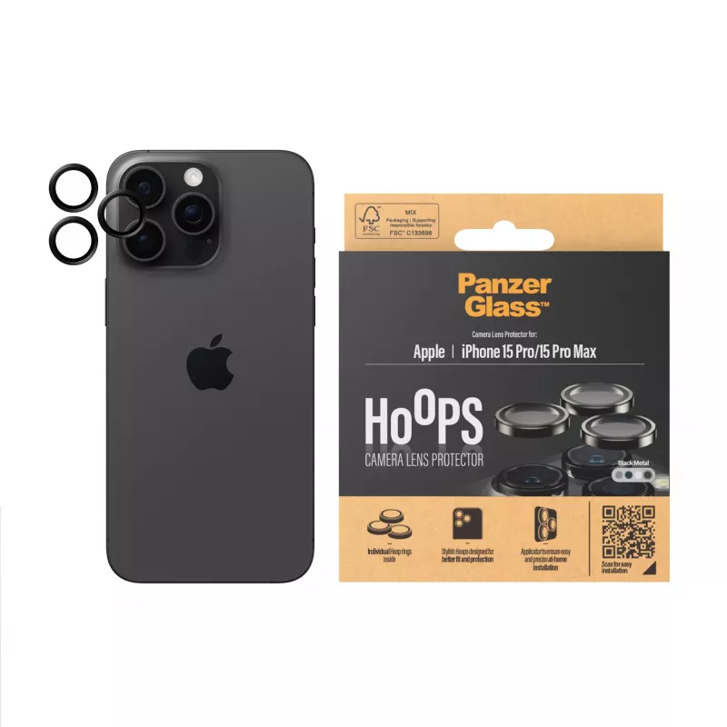 PanzerGlass ® Hoops® Metal Camera Lens Protector Black iPhone 15 Pro | 15 Pro Max