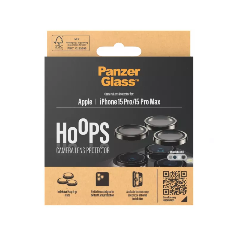 PanzerGlass ® Hoops® Metal Camera Lens Protector Black iPhone 15 Pro | 15 Pro Max