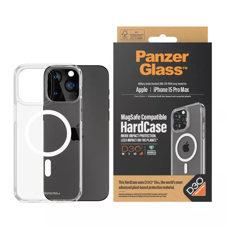 PanzerGlass ® HardCase Transparent w. White MagSafe & D3O® iPhone 15 Pro Max
