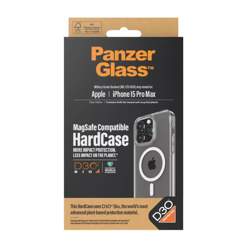 PanzerGlass ® HardCase Transparent w. White MagSafe & D3O® iPhone 15 Pro Max