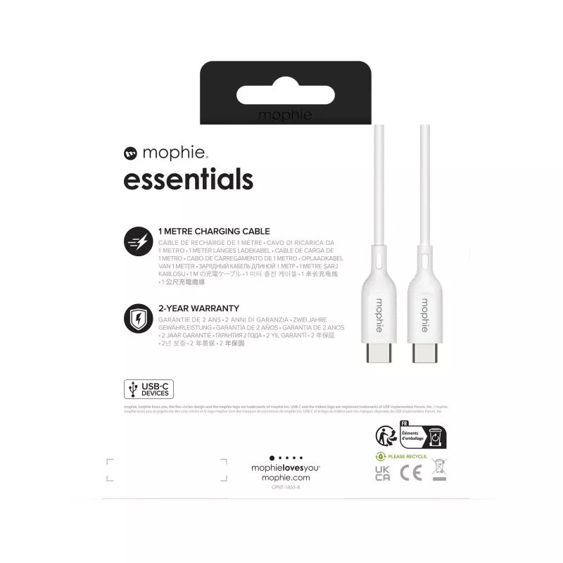 mophie essentials charging cables | 1M USB cable USB 2.0 USB C White