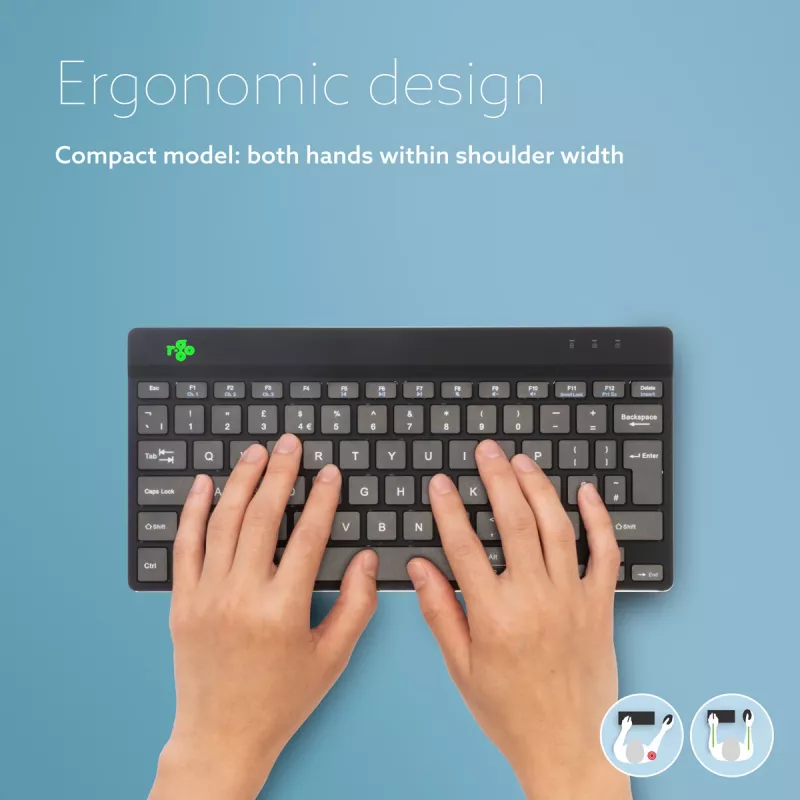 R-Go Tools Ergonomic keyboard R-Go Compact Break, compact keyboard with break software, QWERTZ (DE), Bluetooth, black