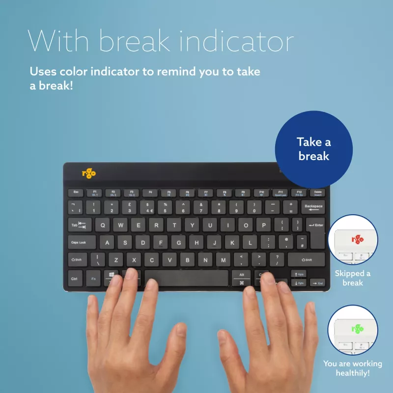 R-Go Tools Ergonomic keyboard R-Go Compact Break, compact keyboard with break software, QWERTZ (DE), Bluetooth, black