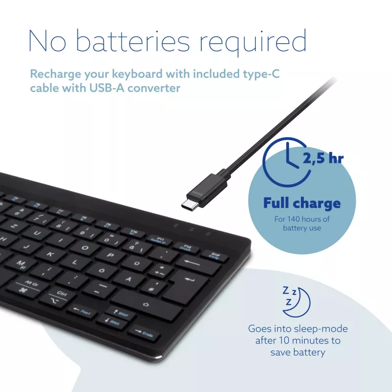 R-Go Tools Ergonomic keyboard R-Go Compact Break, compact keyboard with break software, QWERTZ (DE), Bluetooth, black