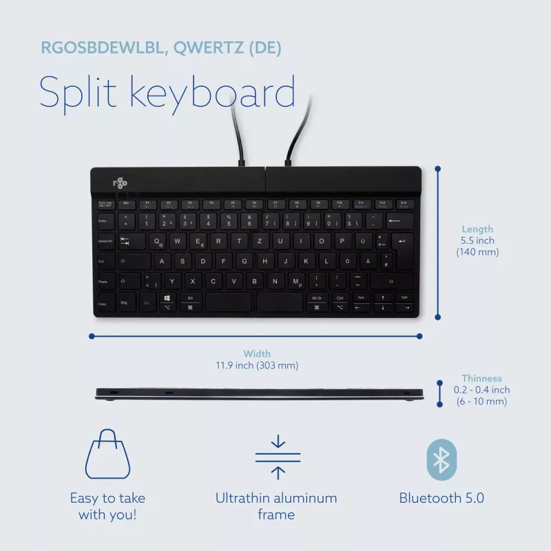 R-Go Tools Ergonomic keyboard R-Go Split Break with break software, ergonomic split keyboard, QWERTZ (DE), Bluetooth, black