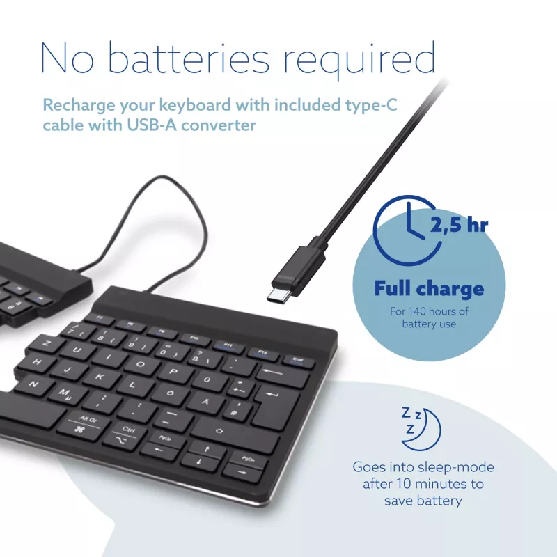 R-Go Tools Ergonomic keyboard R-Go Split Break with break software, ergonomic split keyboard, QWERTZ (DE), Bluetooth, black