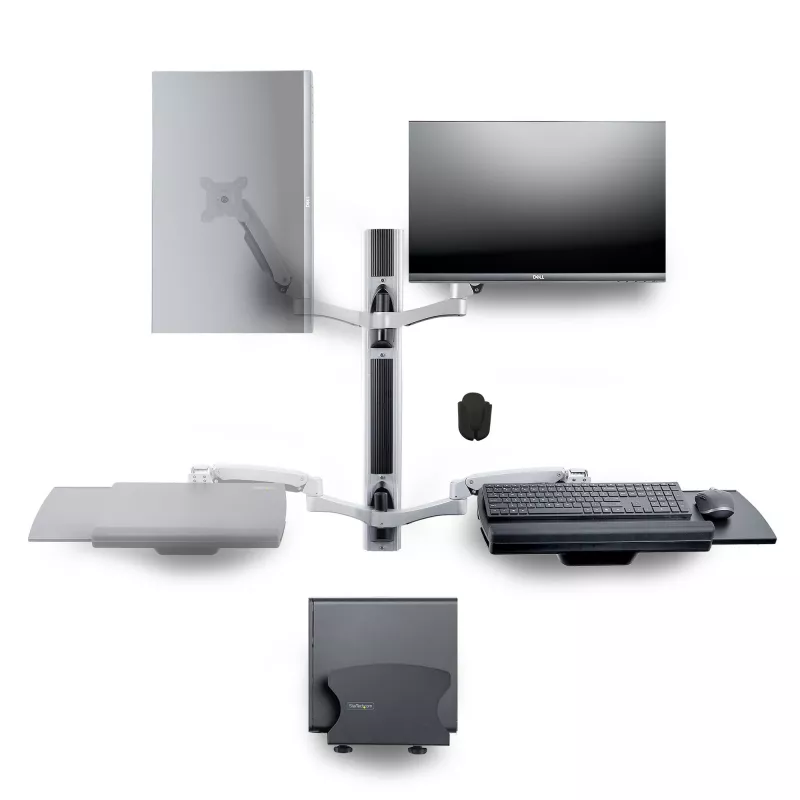 StarTech.com Wall Mount Workstation, VESA Mount For 32 inch Monitors (22lb/10kg), Fully Articulating Single Monitor Mount & Keyboard Tray w/Desktop Computer/PC Bracket, Standing Desk