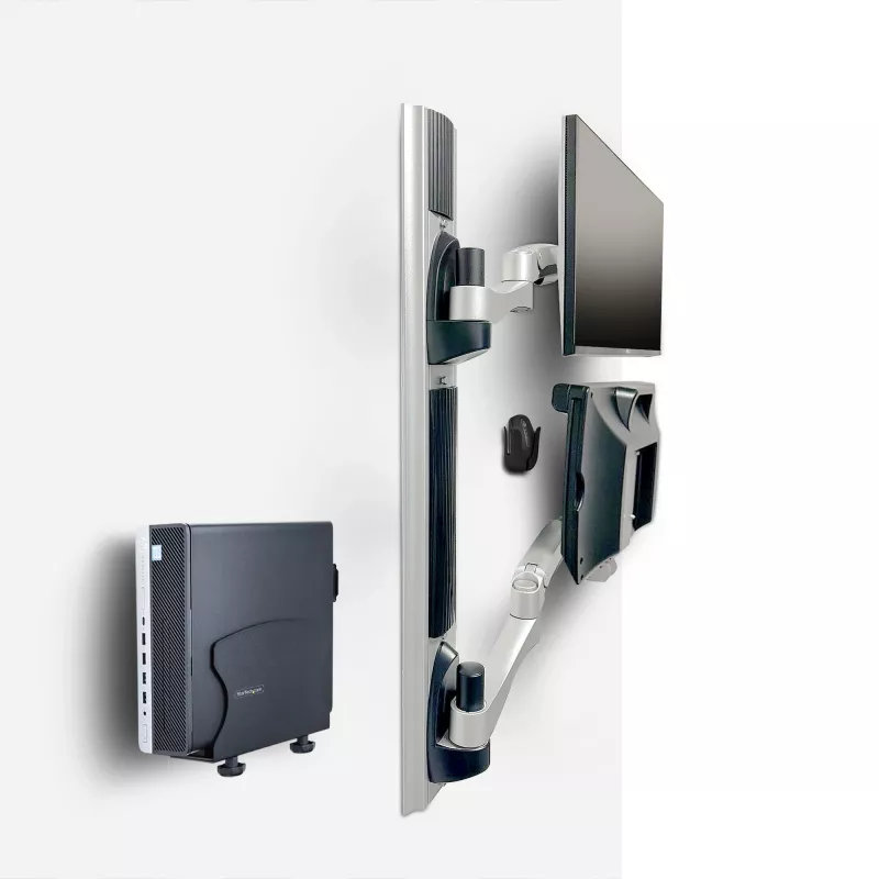 StarTech.com Wall Mount Workstation, VESA Mount For 32 inch Monitors (22lb/10kg), Fully Articulating Single Monitor Mount & Keyboard Tray w/Desktop Computer/PC Bracket, Standing Desk