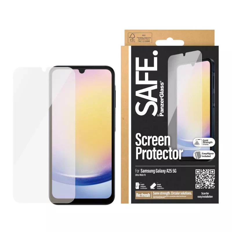PanzerGlass SAFE. by ® Screen Protector Samsung Galaxy A25 5G | Ultra-Wide Fit w. EasyAligner