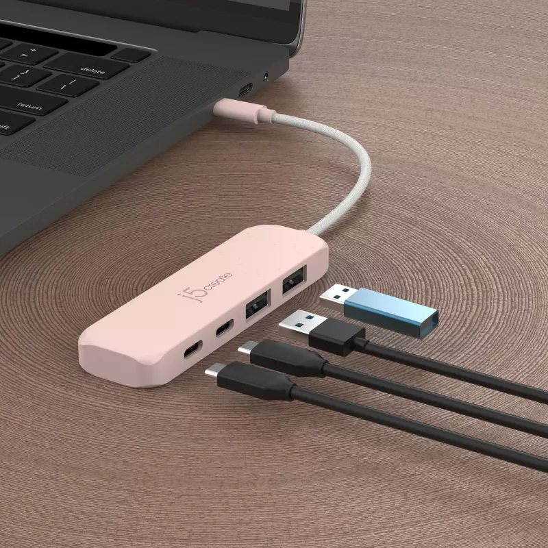 USB-C Hub j5create JCH342ER-N 4-Port Type-C Type-A Gen 2 10000 Mbit/s Rose