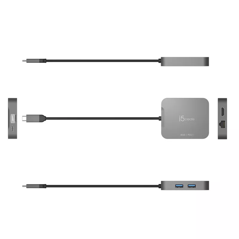 j5create JCD3191 4K60 Elite USB-C® Travel Adapter, Black