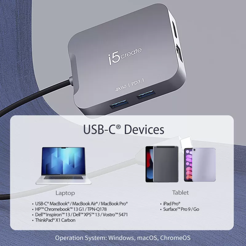 j5create JCD3191 4K60 Elite USB-C® Travel Adapter, Black