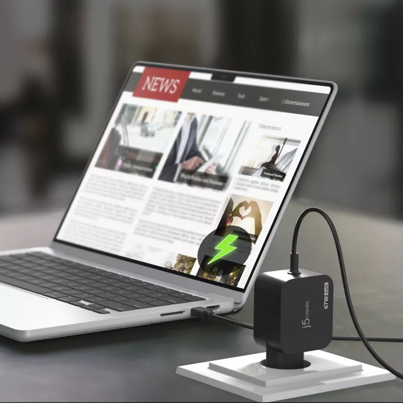 j5create JUP1565DC 67W GaN PD USB-C® Mini Charger with 6 Types of DC Connector-EU, Black
