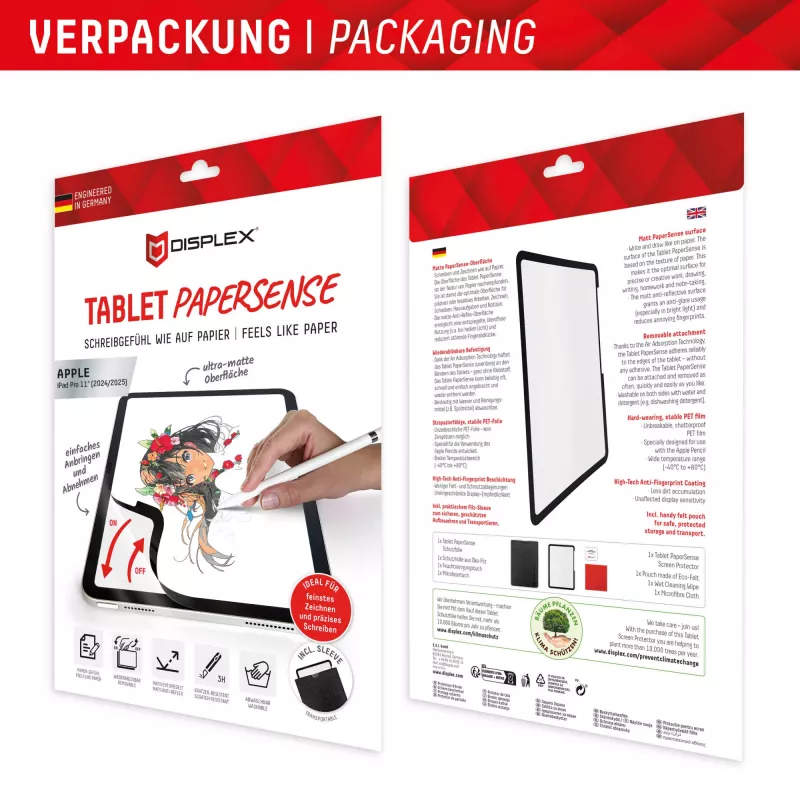 Displex TABLET PAPERSENSE for iPad Pro 11'' (2025/2024), removable writing or drawing film with Paper Feeling