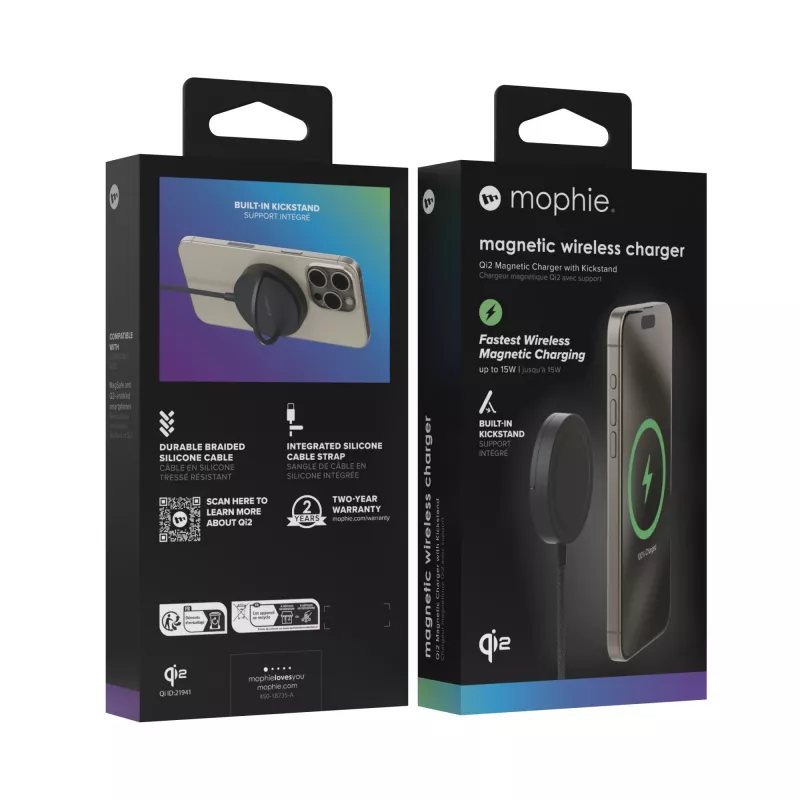 mophie Qi2 Magnetic Charger Smartphone Black USB Wireless charging Fast charging Indoor