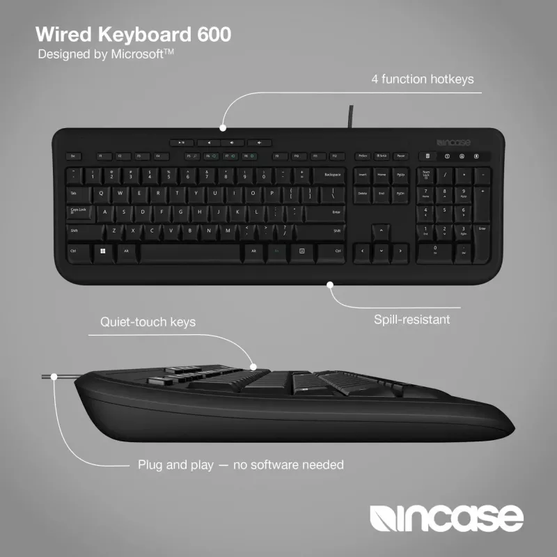 Wired Full-size Keyboard Incase Designed by Microsoft Wired 600 — USB, QWERTY, UK English, Black