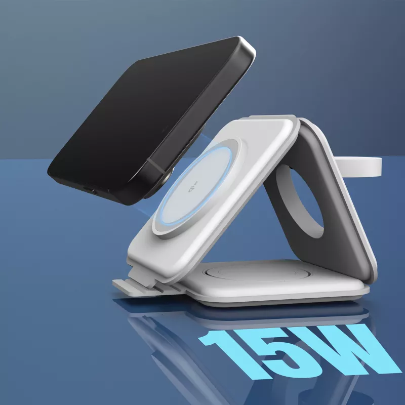 j5create Qi2 3-in-1 Magnetic Travel Wireless Charging Station Indoor USB Fast Charging White