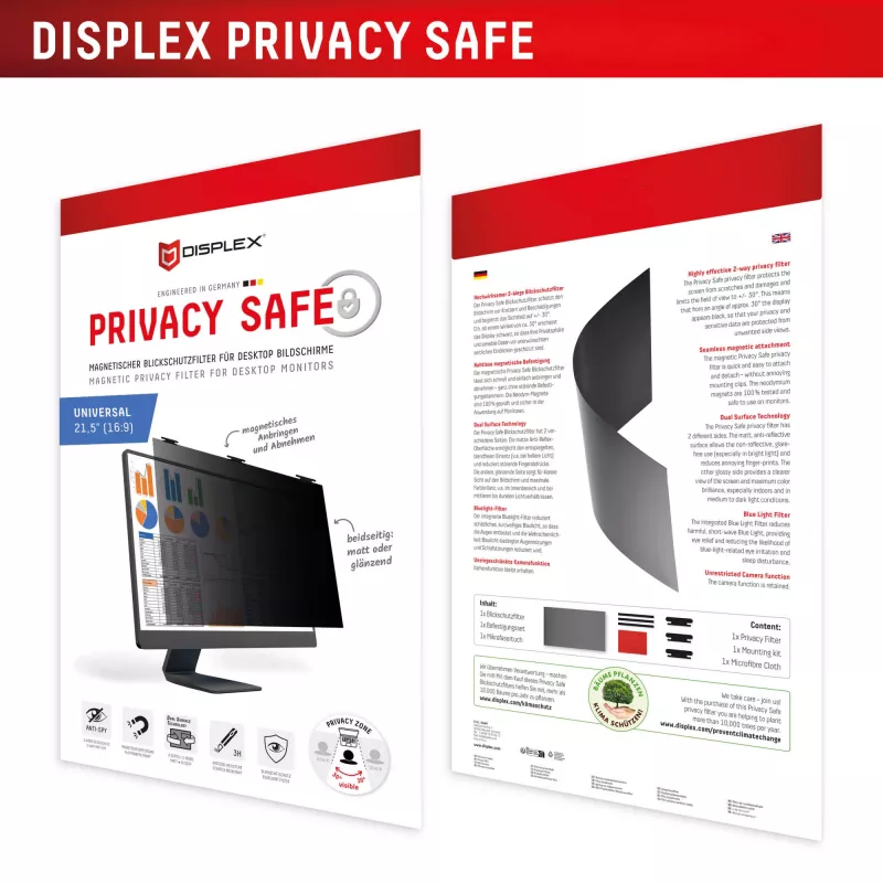 2-way privacy filter Displex PRIVACY SAFE 21.5 inch 16:9 glossy/matt