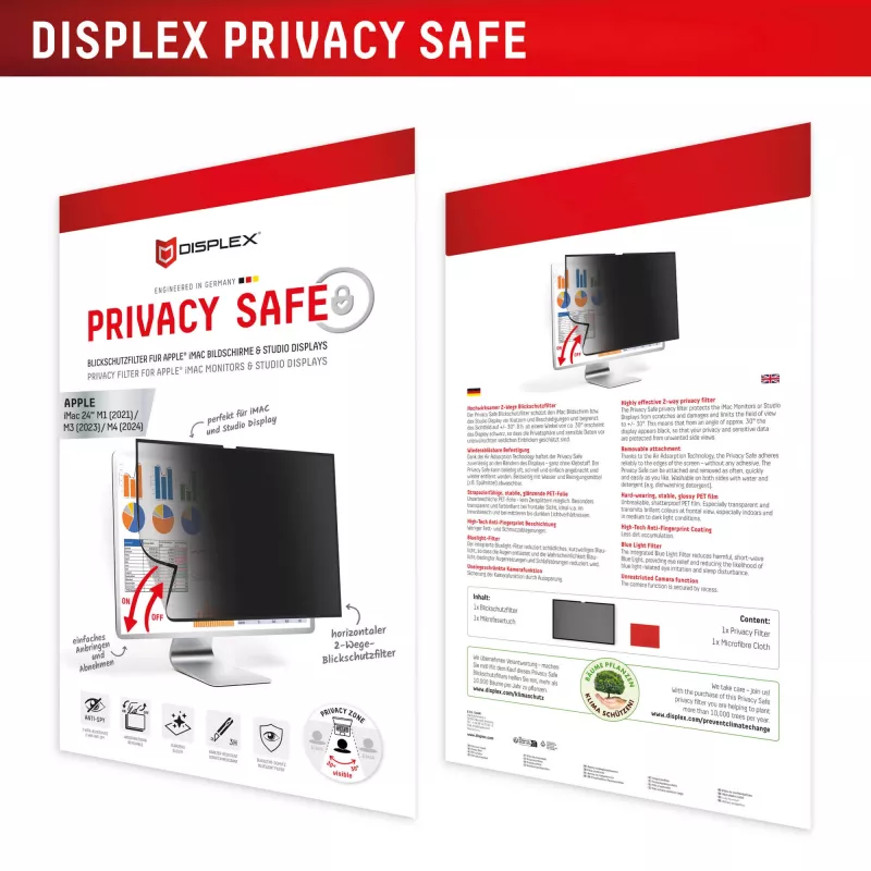 Displex PRIVACY SAFE removable 2-way privacy filter for iMac 24 inch M1 (2021)/ M3 (2023)/ M4 (2024)