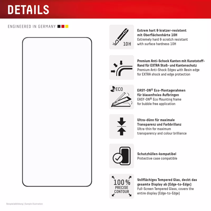 Displex Premium Screen Protector (Full Cover, 10H) for Samsung Galaxy S25 Edge, Eco Mounting Frame, Full Cover