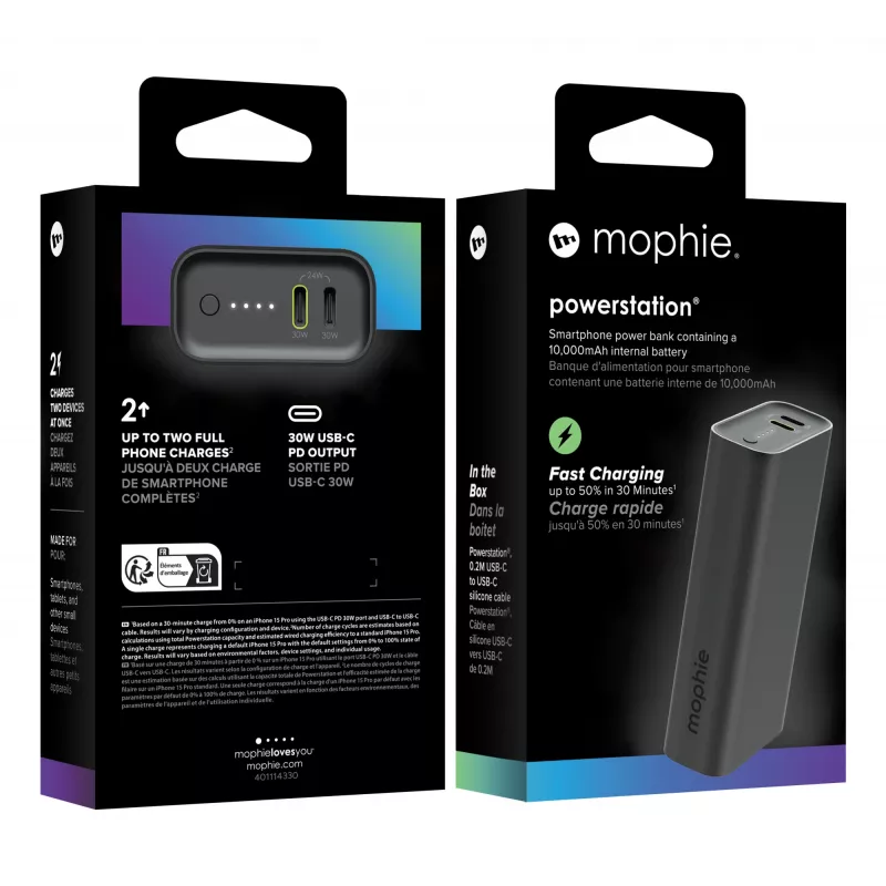 Power Bank mophie Powerstation 10000 mAh Black 2 USB Type-C