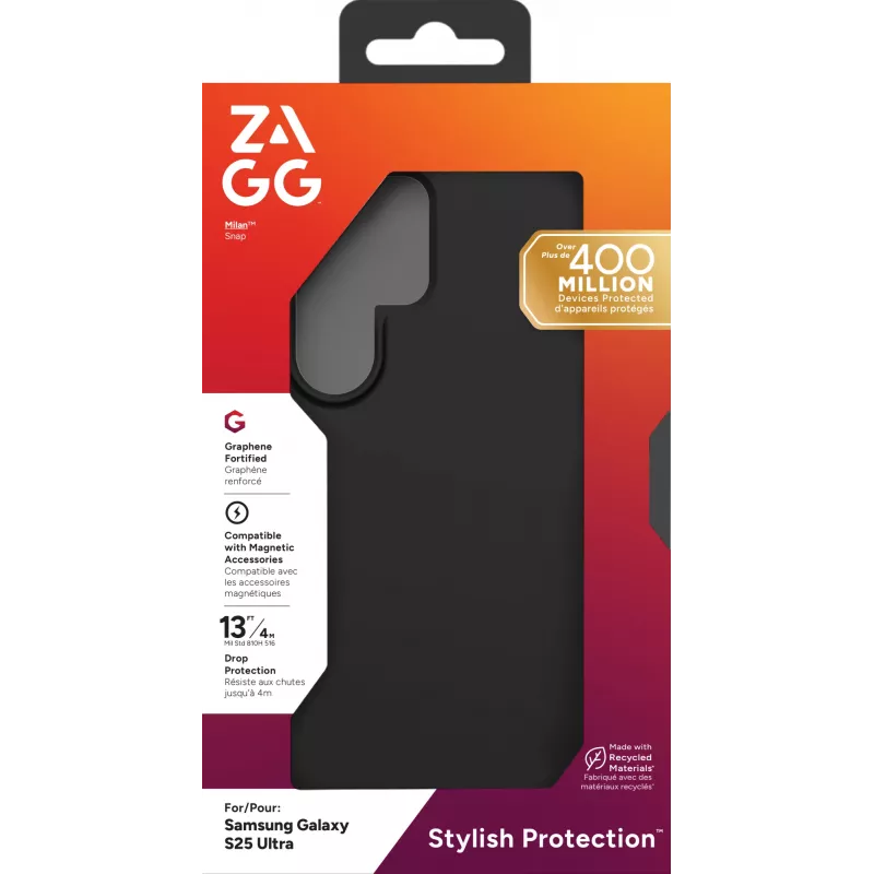 ZAGG Milan Snap (Opaque) Samsung Galaxy S25 Ultra Black, Cover, Samsung, Galaxy S25 Ultra, 17.5 cm (6.9 inch), Black