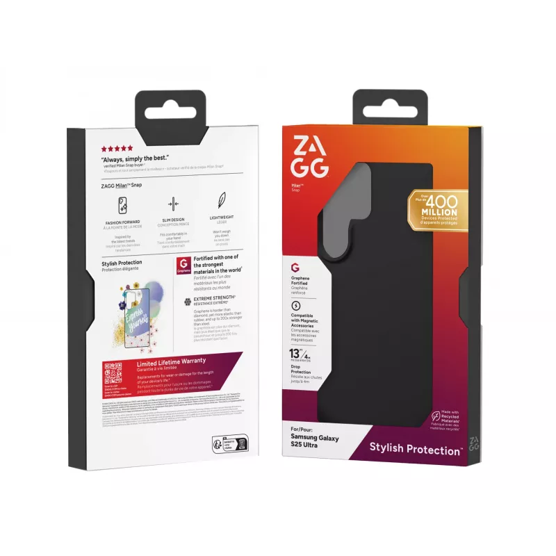 ZAGG Milan Snap (Opaque) Samsung Galaxy S25 Ultra Black, Cover, Samsung, Galaxy S25 Ultra, 17.5 cm (6.9 inch), Black