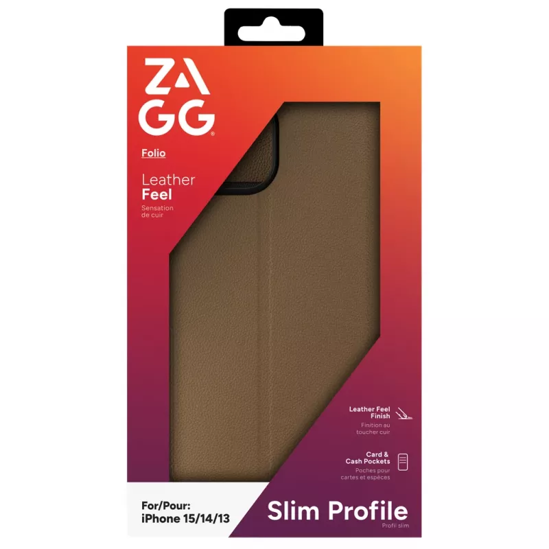 ZAGG Folio Case iPhone 17e/16e/15/14/13 Brown, Folio, Apple, iPhone 17e/16e/15/14/13, 15.5 cm (6.1 inch), Brown
