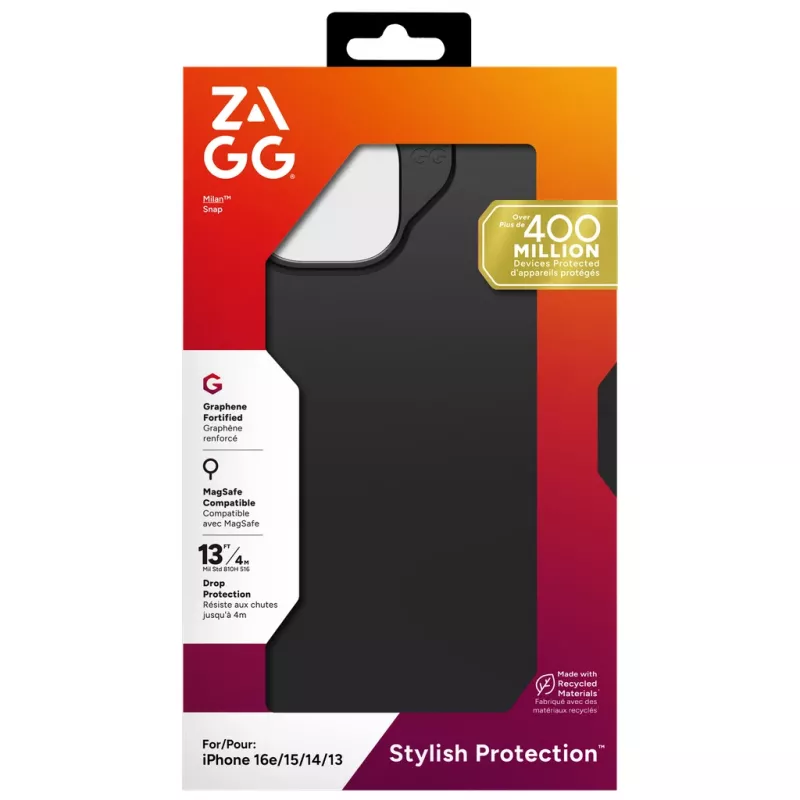 ZAGG Milan Snap Case iPhone 17e/16e/15/14/13 Black, Cover, Apple, iPhone 17e/16e/15/14/13, 15.5 cm (6.1 inch), Black