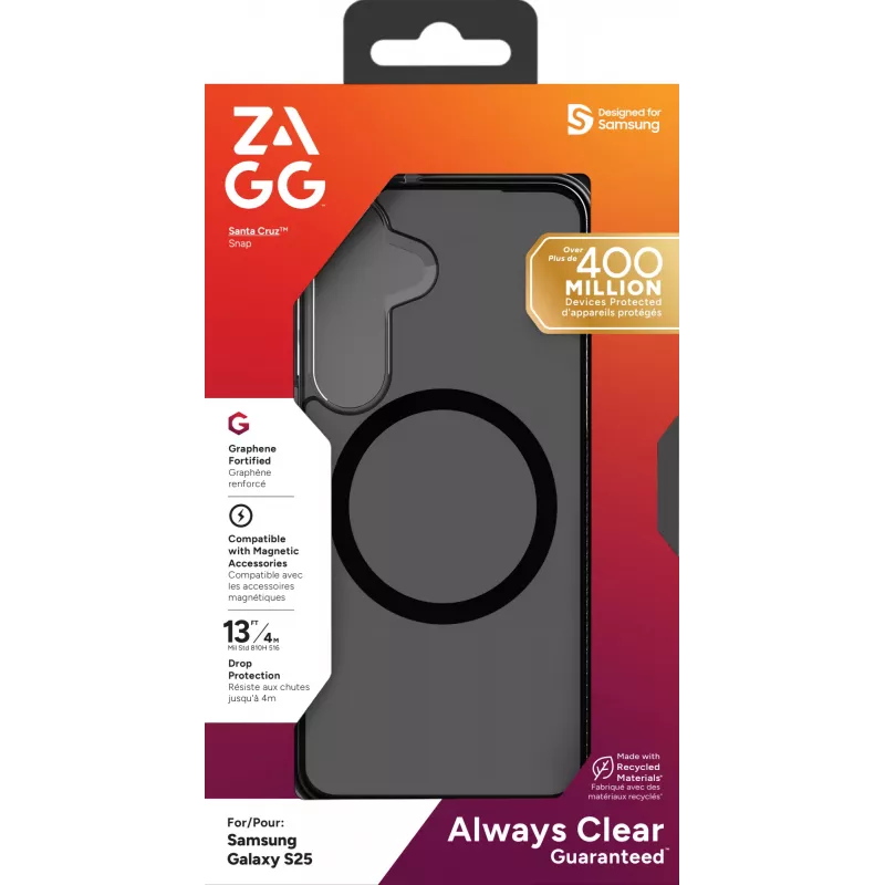 ZAGG Santa Cruz Snap Samsung Galaxy S25 Midnight, Cover, Samsung, Galaxy S25, 15.8 cm (6.2 inch), Grey