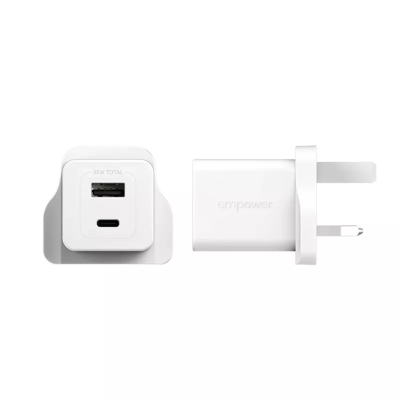 PanzerGlass empower™ by ® Turbo 35W Charger incl. USB-C + USB-A | UK Plug| Silver White