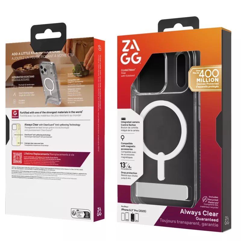 Cover ZAGG Crystal Palace Snap Kickstand Case for Apple iPhone 17 Pro Transparent