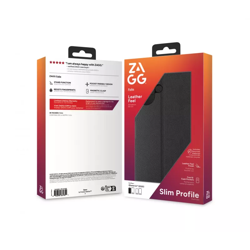 ZAGG Folio Case For Apple iPhone 17 Black, Folio, Apple, iPhone 17, 16 cm (6.3 inch), Black