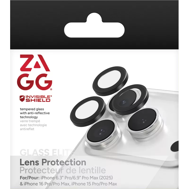 InvisibleShield Glass Elite (CameraRings) Lens Protection For Apple iPhone 17 Pro/17 Pro Max 16 Pro/16 Pro Max/15 Pro/15 Pro Max Black