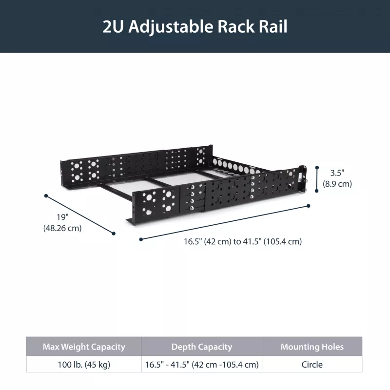 StarTech.com 2U Fixed 19 inch Adjustable Depth Universal Server Rack Rails
