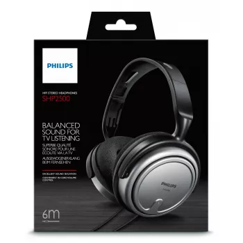 Philips Indoor Corded TV Headphone SHP2500/10, Wired, 15 - 22000 Hz, Music, 909 g, Headphones, Black, Silver