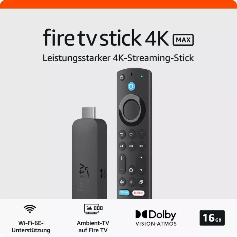Smart TV dongle Amazon 4K Ultra HD USB, Wi‑Fi 6 (802.11ax), 3840×2160, USB powered, black