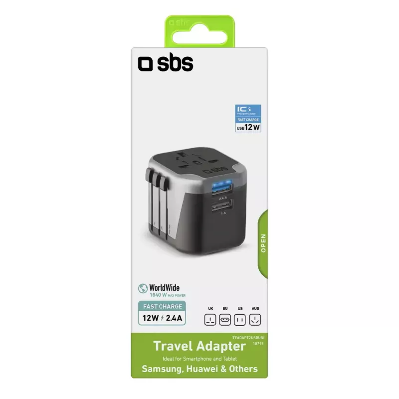 Mobile device charger SBS Mobile TEADAPT2USBUNI — black/silver, USB adapter