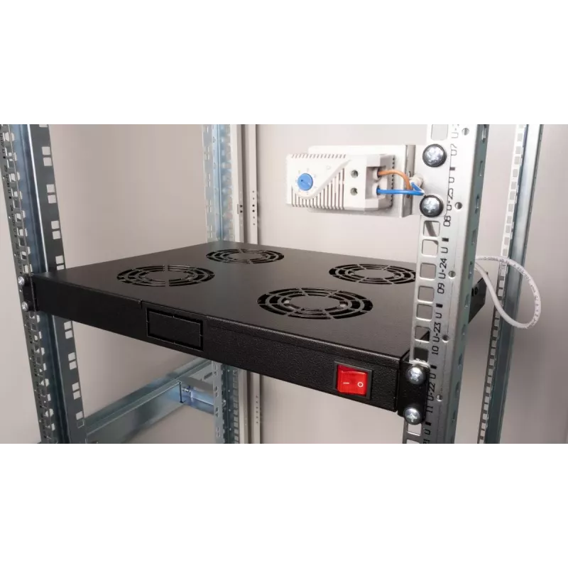 EQUIP EZF-4-B 19 inch 1U Rack Mount Cooling Fan Panel with 4 Fans, 240V, Black RAL9005